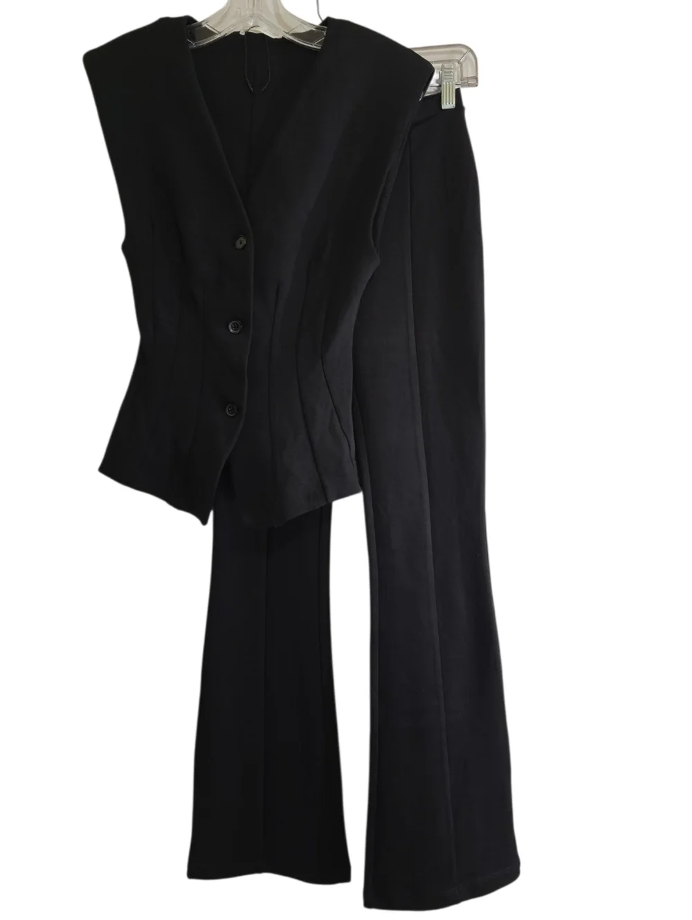 NWOT Zara 2-piece Black Interlock Knit Vest Flare Pull-on Pants Set Small Medium - Picture 2 of 13